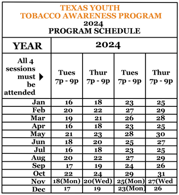HappyMe.com 2024 Tobacco Vape Class Schedule