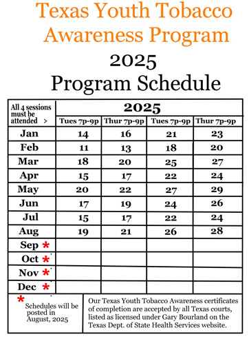 2025 Tobacco Vape Classes Schedule